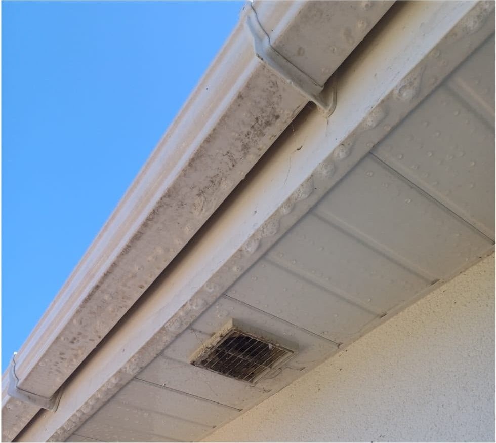 Gutter and soffit cleaning before and after on a Lymington home - before