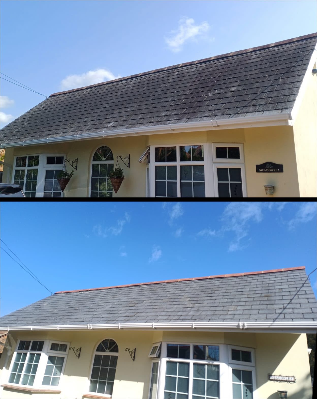Slate roof cleaning before and after in Lymington