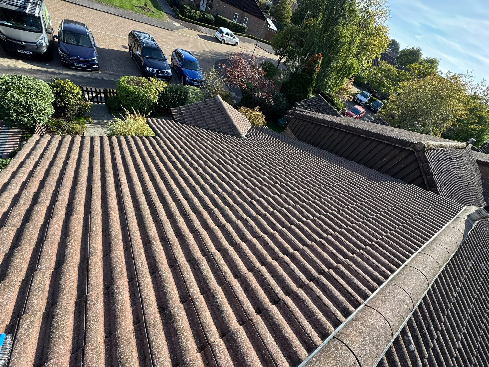Roof cleaning on a concrete tiled roof in Lymington