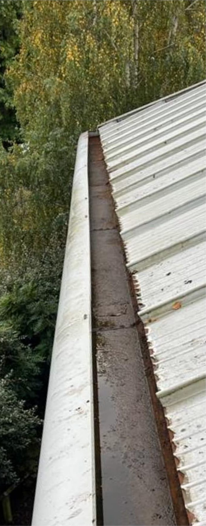 Gutter clearing before and after, grass and debris cleared from a gutter in Lymington - after