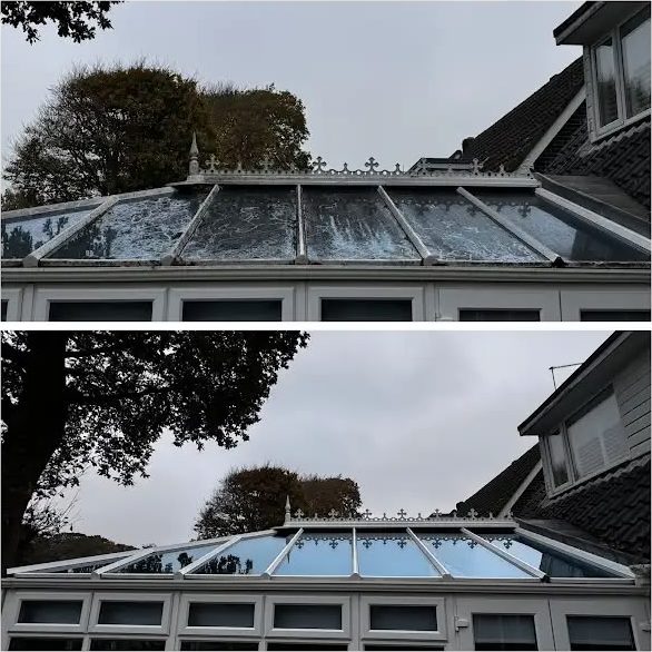 Conservatory roof cleaning before and after in Lymington