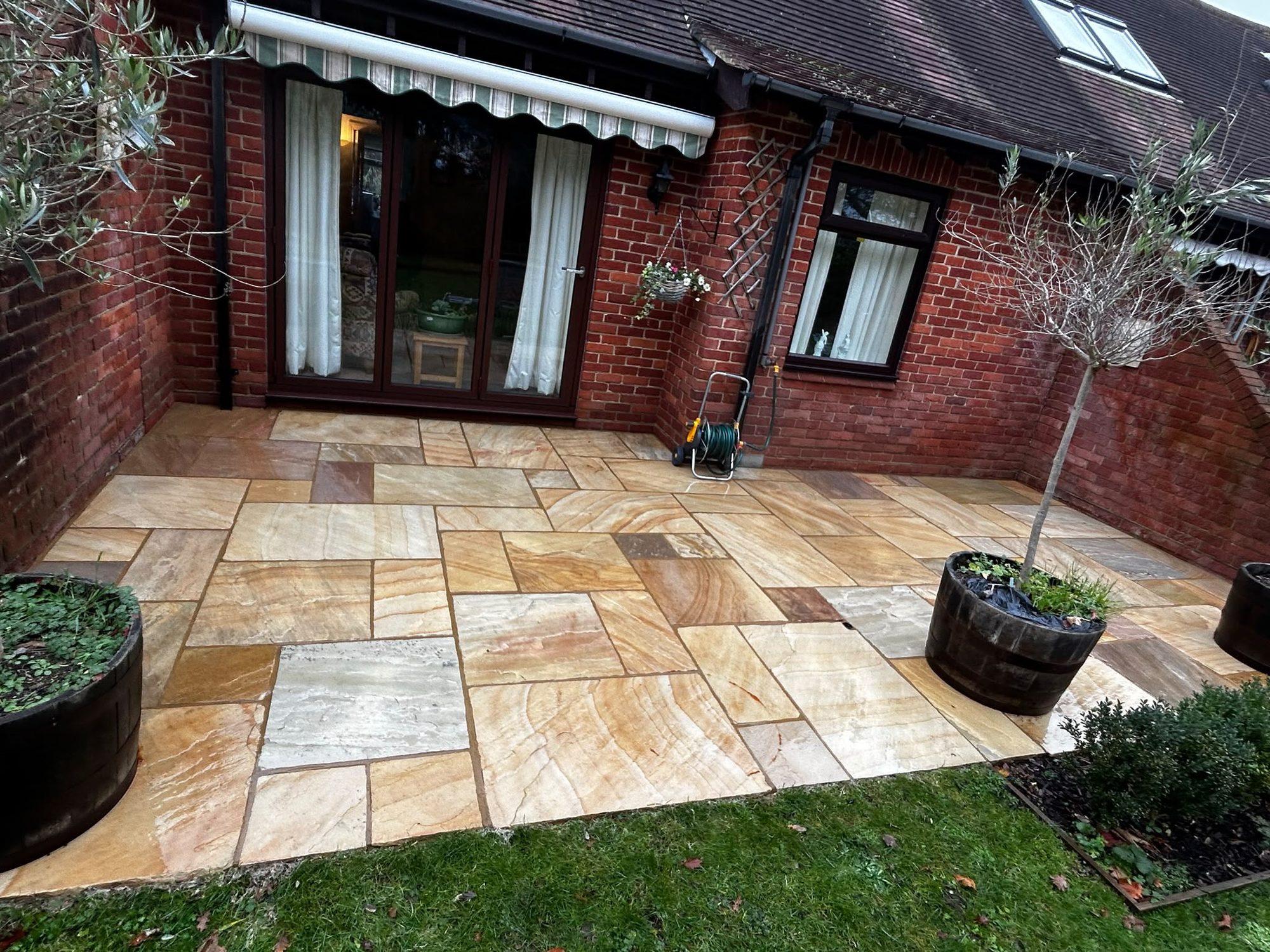 Patio cleaned by jet washing in Lymington
