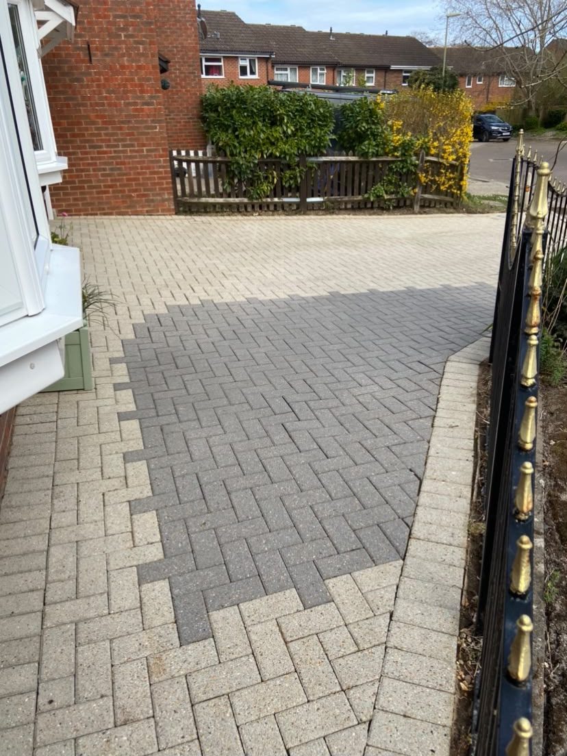 Block paving driveway after jet washing in Lymington